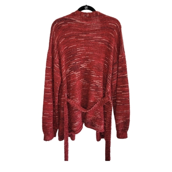 Knox Rose Fuzzy Eyelash Belted Relaxed Fit Cardigan Sweater Women's Size L Red - Picture 6 of 10